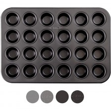 BINO 제빵기구 논스틱 미니 머핀 팬, 24컵 - 블랙 | 논스틱 기술이 적용된 프리미엄 품질 컵케이크 팬 | 식기 세척기 안전 | 무독성: 가정 및 주방