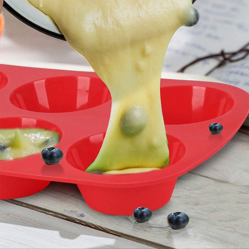 실리콘 붙지 않는 머핀 팬 6-캐비티 몰드(2개들이) - Gifbera 표준 크기 Bakeware 컵케익 팬, BPA 무료, 식기 세척기 사용 가능, 빨간색: 가정 및 주방