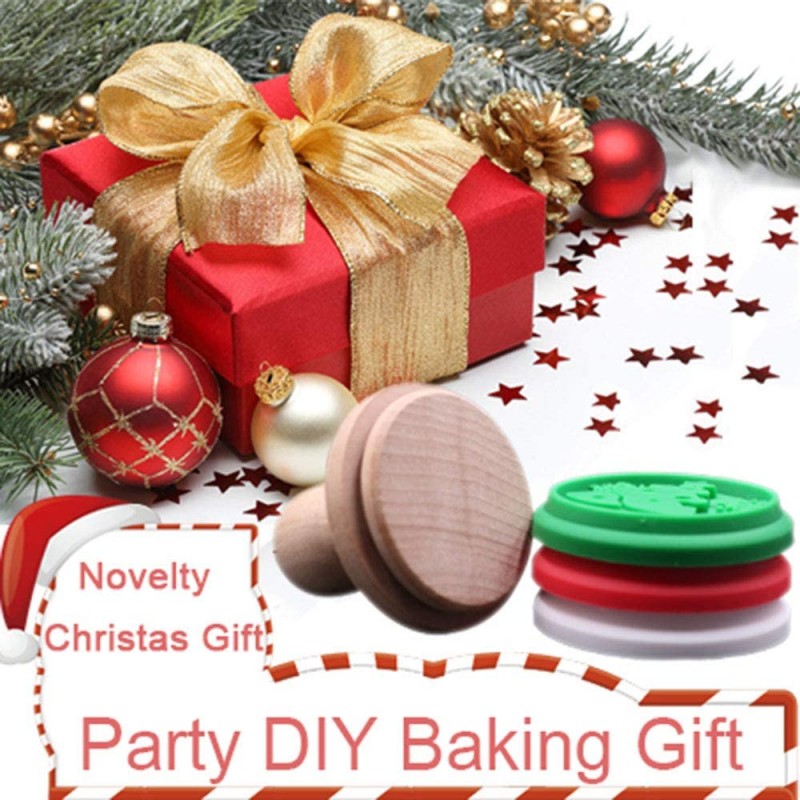 크리스마스 실리콘 쿠키 스탬프 - 크리스마스 벨, 순록, 나무 및 1개의 나무 프레스, 파티 참신 DIY 베이킹 선물, 논스틱 ​​및 BPA가 포함되지 않은 3가지 내열성 스탬프 세트: 가정 및 주방