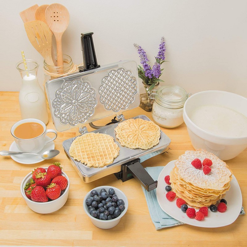 Pizzelle Maker - 세련된 전기 Pizzelle Baker Press는 한 번에 두 개의 5인치 쿠키를 만듭니다. 레시피 포함: 전기 와플 다리미: 가정 및 주방