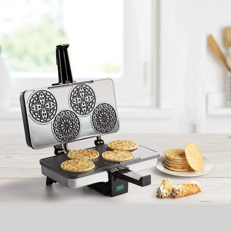 CucinaPro Piccolo Pizzelle Baker, 회색 논스틱 인테리어, Electric Press로 한 번에 4개의 미니 쿠키 만들기: Electric Pizzelle Makers: 가정 및 주방