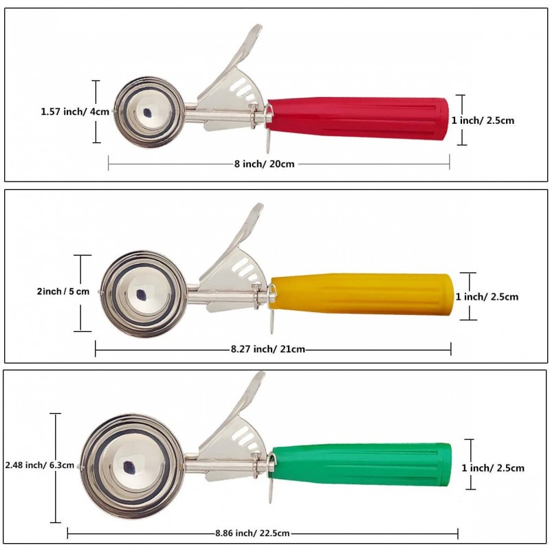 쿠키 국자 세트, 베이킹용 3 PCS 쿠키 국자, 아이스크림 국자, 접시 국자, 부분 국자 - #12(2.7 oz), #24(1.4 oz), #40(0.8 oz): 가정 및 주방