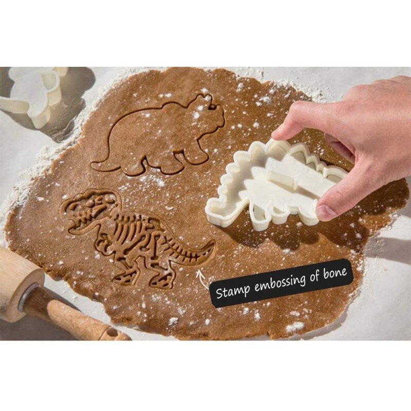쥬라기 공룡 쿠키 커터 및 스켈레톤 스탬퍼 T-Rex 스테고사우루스 트리케라톱스 화석 쿠키 커터 세트(6개들이): 가정 및 주방