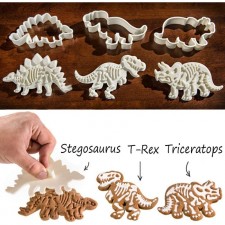 쥬라기 공룡 쿠키 커터 및 스켈레톤 스탬퍼 T-Rex 스테고사우루스 트리케라톱스 화석 쿠키 커터 세트(6개들이): 가정 및 주방