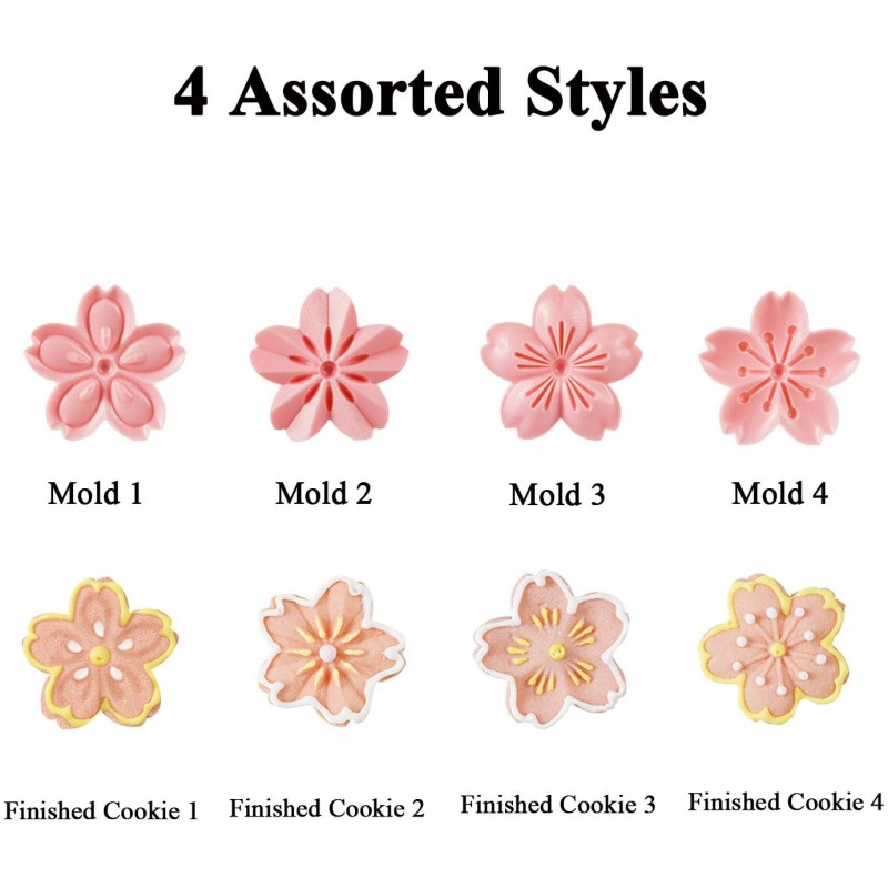 쿠키 프레스, 4가지 스타일 쿠키 스탬프 Sakula 쿠키용 벚꽃 쿠키 커터 금형 과자 액세서리(핑크): 가정 및 주방
