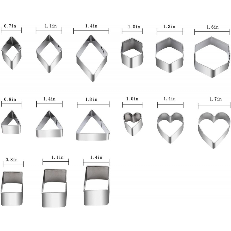 미니 기하학적 모양의 쿠키 커터 세트, 33개의 직사각형 사각형 하트 스타 삼각형의 작은 스테인리스 스틸 쿠키 스탬프 패스트리 반죽, 파이 크러스트 및 과일, 퐁당을 위한 작은 원형 원형: 가정 및 주방