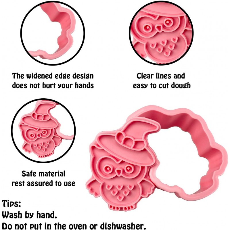 Cerlaza 할로윈 쿠키 커터 우표, 6 스타일 비스킷 커터 할로윈 파티 용품 장식, 호박 올빼미 해골 박쥐 유령 쿠키 금형 양각 주방 베이킹 도구: 가정 및 주방