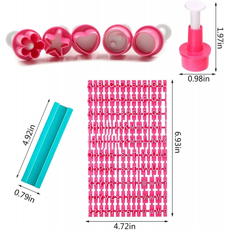 TOSPARTY 알파벳 번호 쿠키 스탬프 편지 구두점 비스킷 퐁당 스탬프 압력 인쇄 쿠키 커터 장식용 세트 엠보서 커터 퐁당 DIY 도구, 노란색, 분홍색: 가정 및 주방