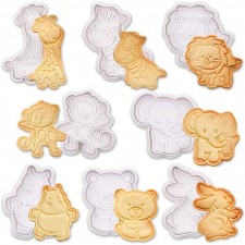 SQHOHO 동물 쿠키 커터 8 개 퐁당 커터 플런저 쿠키 스탬프, 기린, 얼룩말, 사자, 원숭이, 코끼리, 하마, 곰, 토끼: 가정 및 주방