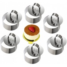 ONEDONE 케이크 금형 스테인레스 스틸 케이크 반지 과자 반지 푸셔가있는 케이크 무스 금형, 3.15in 직경, 6 세트: 가정 및 주방