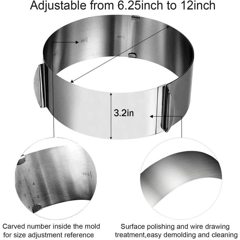 Anvin 케이크 금형 무스 케이크 반지 조정 가능한 깔때기 케이크 금형 반지 베이킹 계층화 된 케이크 라운드 스테인레스 스틸 케이크 반지 베이킹 치즈 케이크 디저트 과자 케이크 장식 도구 개폐식 (6in ~ 12in): 홈 & 주방