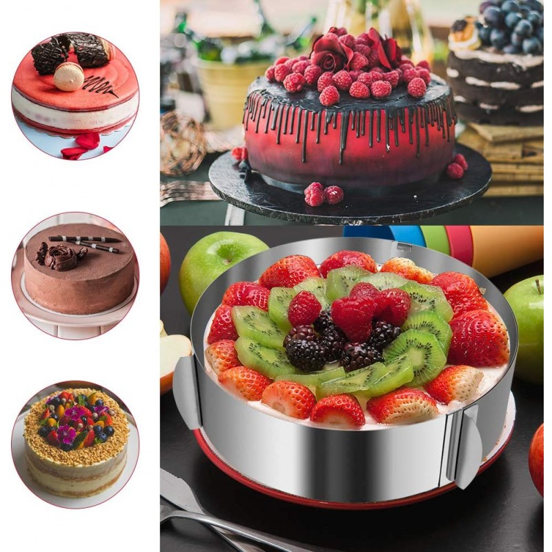 WIWAPLEX 케이크 반지 6 ~ 12 인치 조정 가능한 라운드 스테인레스 스틸 케이크 무스 금형 반지 Bakeware 도구 케이크 장식 금형 베이킹 반지: 홈 & 주방