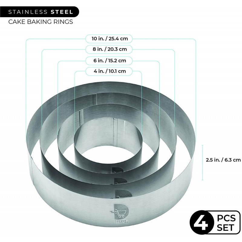 Doyzee 용품 케이크 링 세트, 케이크 몰드 세트, 패스트리 링, 무스 링, 베이킹용 링 몰드-4/6/8/10 인치: 가정 및 주방