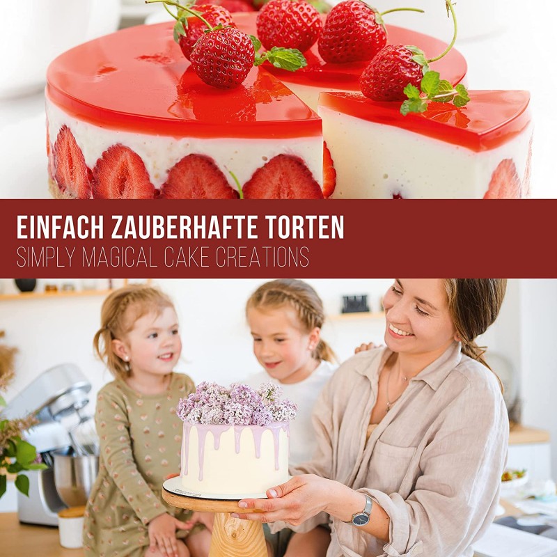 케이크 링 – Made in Germany – 스테인리스 스틸 케이크 틀 조절 가능 및 클립으로 고정 가능 – 3.3” 높이 – 마법의 케이크 제작용 : 가정 및 주방