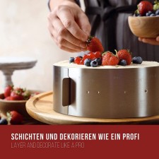 케이크 링 – Made in Germany – 스테인리스 스틸 케이크 틀 조절 가능 및 클립으로 고정 가능 – 3.3” 높이 – 마법의 케이크 제작용 : 가정 및 주방