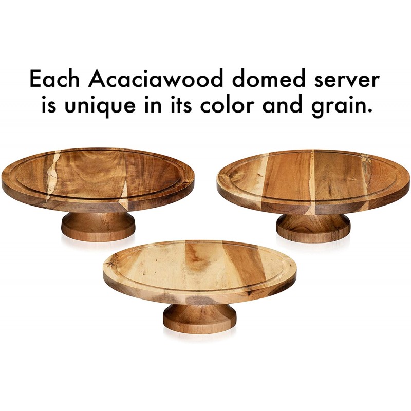 Libbey Acaciawood Footed Round Wood Server 케이크 스탠드(유리 돔 포함): 케이크 스탠드