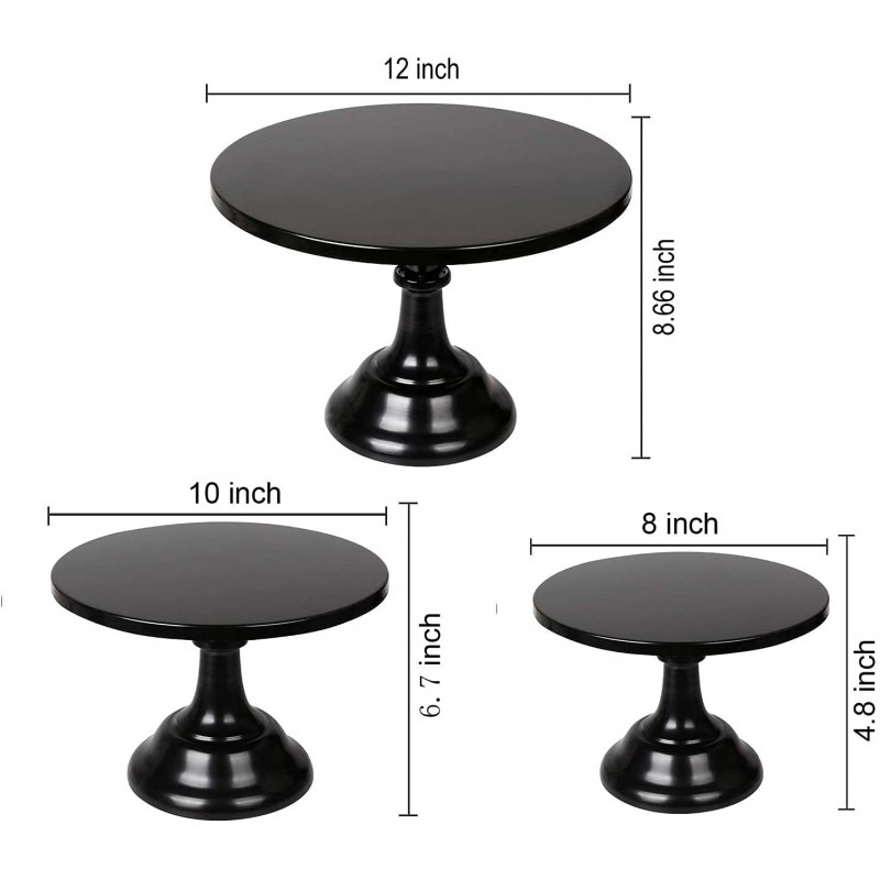 3 조각 케이크 스탠드 세트 블랙 메탈 컵케익 홀더 디저트 디스플레이 플레이트 장식 베이비 샤워 웨딩 생일 파티 축하를위한 플래터 서빙: 홈 & 주방