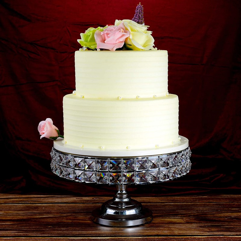 받침대가 있는 Lindlemann 장식 금속 케이크 스탠드(12인치, 은색) - 정품 미네랄 크리스탈이 있는 원형 케이크 스탠드 - 보너스 케이크 주걱 - 결혼식, 생일 및 특별한 날에 적합 : 가정 및 주방