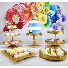 AMIENIV 5 조각 케이크 스탠드 세트 골드 금속 컵케익 홀더 디저트 디스플레이 플레이트 장식 베이비 샤워 웨딩 생일 파티 축하를위한 플래터 서빙: 홈 & 주방