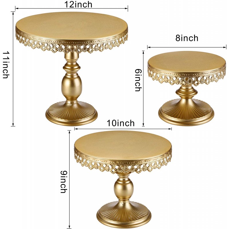Hedume 3-Set 케이크 스탠드, 라운드 케이크 스탠드, 결혼식, 이벤트, 생일 파티를위한 금속 디저트 컵케익 과자 캔디 디스플레이 : 가정 및 주방