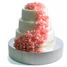 Cakebon 웨딩 케이크 스탠드(은색 - 13.5인치 - 원형) - 웨딩 케이크, 컵케이크 및 디저트를 위한 화려한 케이크 디스플레이 센터피스 - 인조 모조 다이아몬드가 있는 강력한 경량 폴리스티렌 폼: 케이크 스탠드