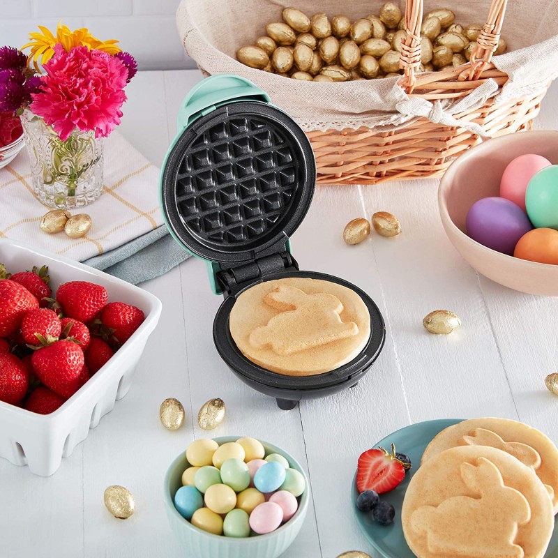 [110볼트] Dash Mini Waffle Maker for Individual Waffles, Hash Browns, Keto Chaffles with easy to clean, non-stick Surfaces, 4 Inch, Aqua Bunny: Home & Kitchen