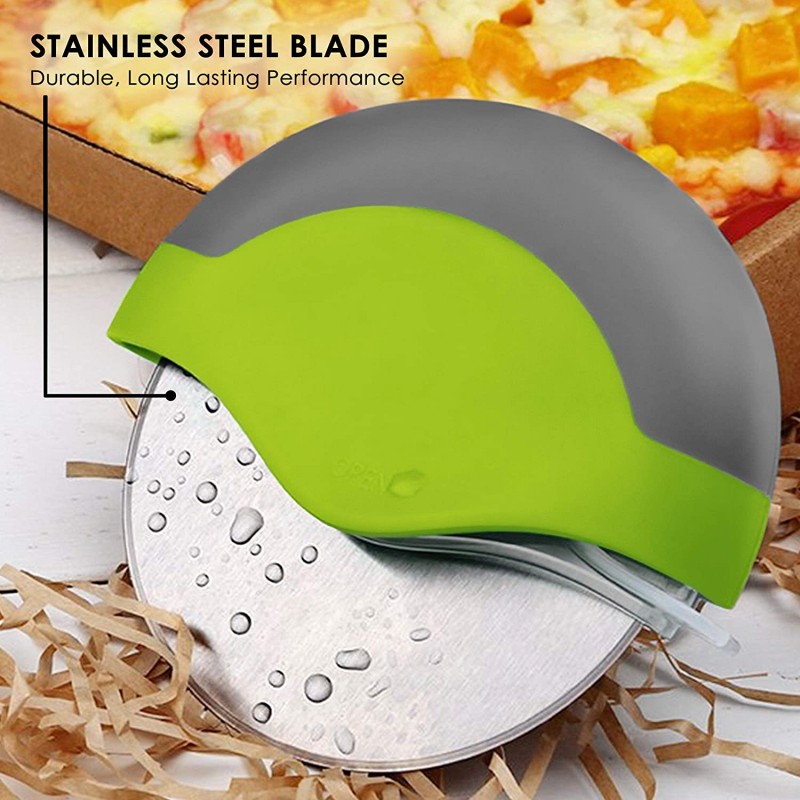 키치 피자 커터 휠 - 매우 날카롭고 청소하기 쉬운 슬라이서, 보호 블레이드 가드가 있는 주방 가제트(녹색): 가정 및 주방