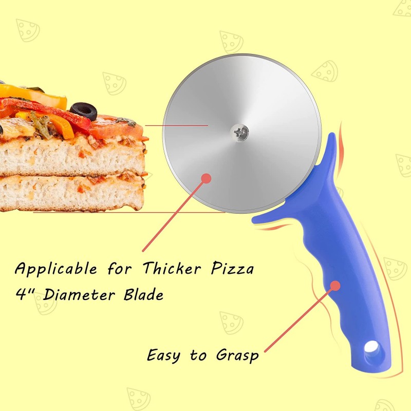 4 인치 피자 커터 휠, 커버가있는 무거운 스테인레스 스틸 대형 피자 커터, 그립이 좋은 고급 주방 피자 슬라이서 슈퍼 샤프 핸들, 청소 및 식기 세척기 Safe-Blue: 가정 및 주방