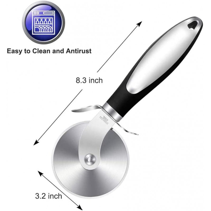 BIASTNR 피자 커터, 미끄럼 방지 손잡이가 있는 전문 피자 휠, 부드럽고 잡기 쉬운, 절단 피자 와플 및 도우 쿠키용 스테인리스 스틸 피자 커터: 가정 및 주방