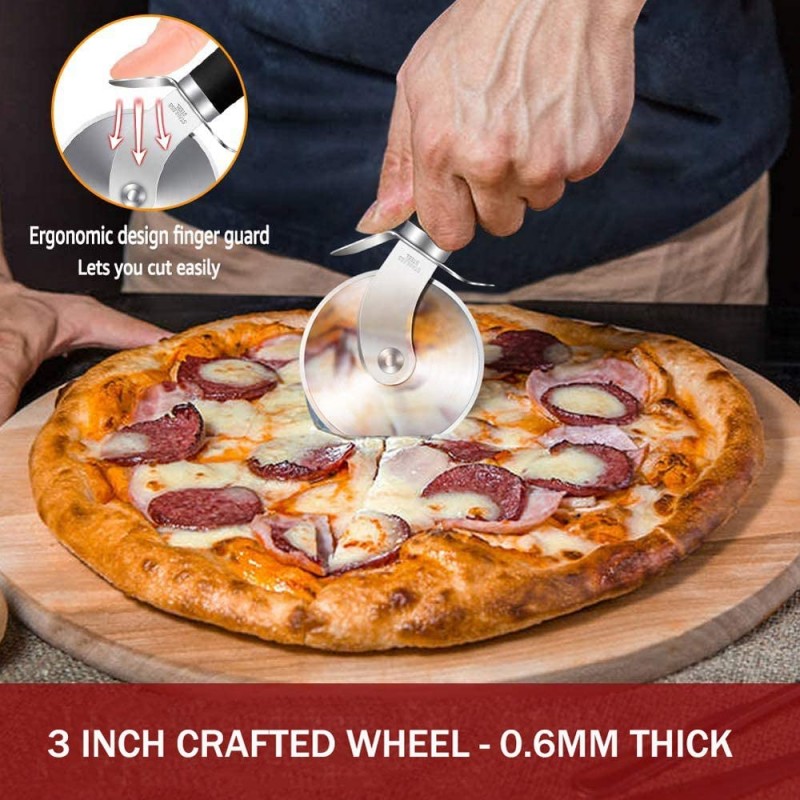 BIASTNR 피자 커터, 미끄럼 방지 손잡이가 있는 전문 피자 휠, 부드럽고 잡기 쉬운, 절단 피자 와플 및 도우 쿠키용 스테인리스 스틸 피자 커터: 가정 및 주방