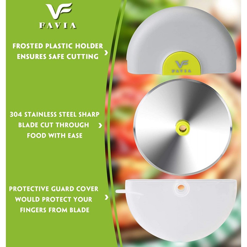 FAVIA 핸드 헬드 피자 커터 휠 슬라이서 304 스테인레스 스틸 샤프 블레이드 (보호 블레이드 가드 커버 포함) 쉽게 절단: 가정 및 주방