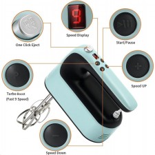[110볼트] 핸드 믹서 전기, 디지털 화면이 있는 9단 400W 전원 핸드헬드 믹서, 보관 케이스, 터치 버튼, 터보 부스트, 스테인리스 스틸 액세서리 5개, 주방 믹서 계란, 케이크, 크림, 반죽용 핸드헬드: 가정 및 주방
