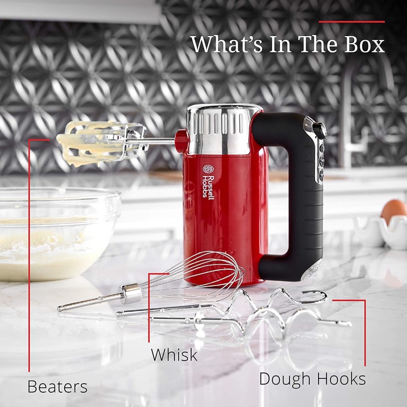 [110볼트] Russell Hobbs MX3100RDR 레트로 스타일 핸드 믹서, 4단 속도 + 터보 부스트, 빨간색: 가정 및 주방