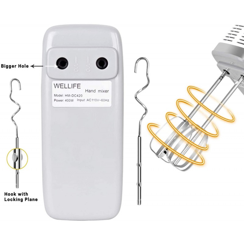 [110볼트] 디지털 화면이 있는 WELLIFE 9단 전동 핸드 믹서, 6개의 스테인리스 스틸 부착물 및 보관 케이스가 있는 400W 주방 핸드헬드 믹서, 쿠키, 케이크 믹싱에 완벽한 강력한 터보 및 타이머: 가정 및 주방