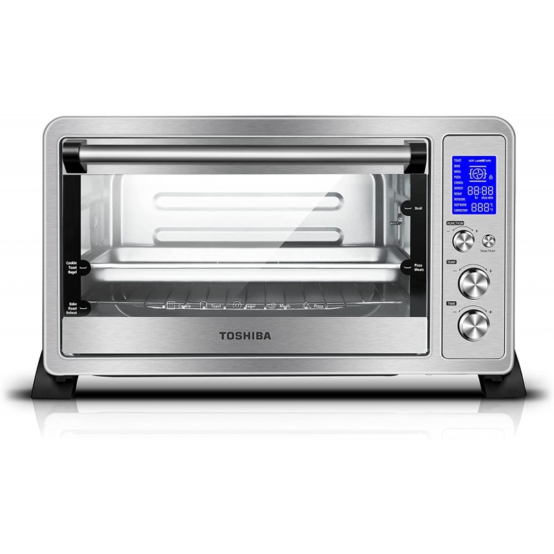 [110볼트] Toshiba AC25CEW-SS 대류 요리 및 9가지 기능이 있는 디지털 토스터 오븐, 6슬라이스 빵/12인치 피자, 스테인리스 스틸: 가정 및 주방