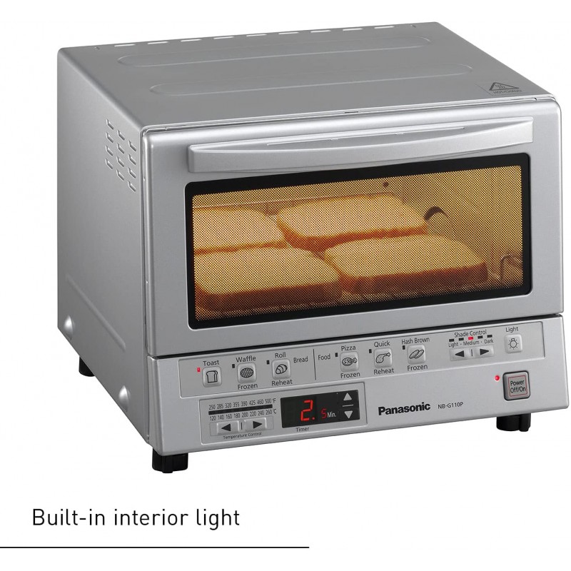 [110볼트] 이중 적외선 가열 기능이 있는 Panasonic FlashXpress 토스터 오븐, 6가지 자동 요리 옵션 및 정확한 온도 제어, 4슬라이스 소형 토스터 오븐, 1300와트 - NB-G110P(실버): 가정 및 주방