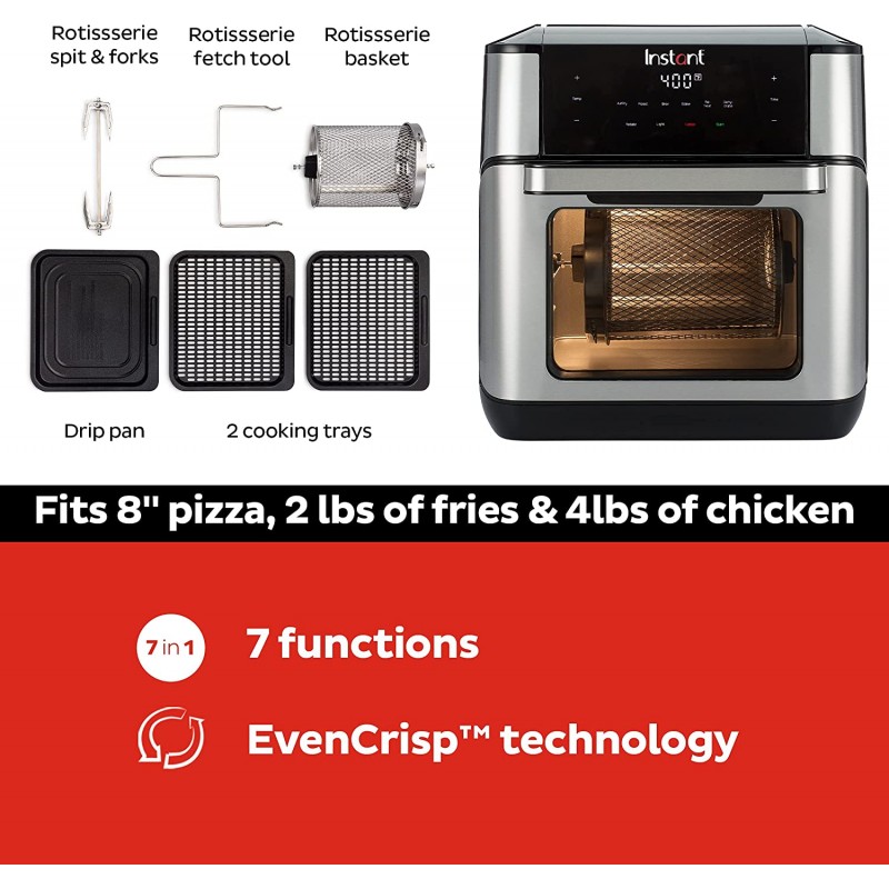 [110볼트] Instant Vortex Plus 10 Quart Air Fryer, Rotisserie and Convection Oven, 7-in-1 Air Fry, Roast, Bake, Dehydration and Warm, Stainless Steel : 기타 모든 것