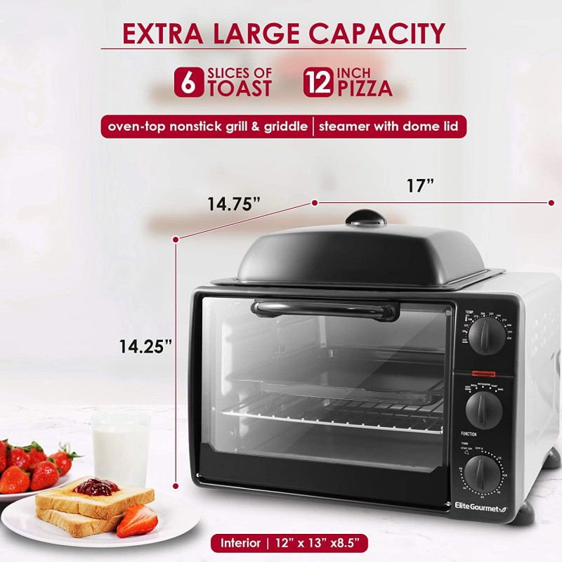 [110볼트] Maxi-Matic ERO-2008S Countertop XL Toaster Rotisserie, Bake, Grill, Broil, Roast, Toast, Keep Warm and Steam, 23L 용량은 12인치 피자에 적합, 6-슬라이스, Black: Toaster Oven Convection: Home & Kitchen