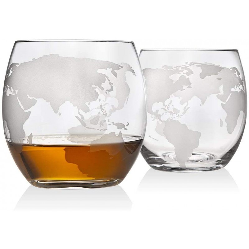 [110볼트] Whisky Decanter Globe Set with 2 Etched Globe Whisky Glasses - for Liquor, Scotch, Bourbon, Vodka - 850ml: Liquor Decanters