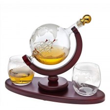[110볼트] Whisky Decanter Globe Set with 2 Etched Globe Whisky Glasses - for Liquor, Scotch, Bourbon, Vodka - 850ml: Liquor Decanters