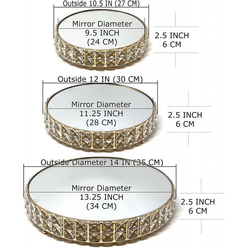 [110볼트] Allgala 3 조각 세트 크리스탈 골드 도금 치즈 디저트 컵케익 케이크 스탠드 미러 플레이트-골드 라운드-HD89202: 케이크 스탠드