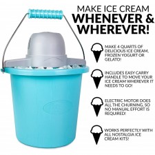 [110볼트] 휴대가 간편한 손잡이가 있는 Nostalgia Electric Maker로 4쿼트의 아이스크림, 냉동 요거트 또는 젤라토를 몇 분 만에 만들 수 있습니다. – 파란색 : 기타