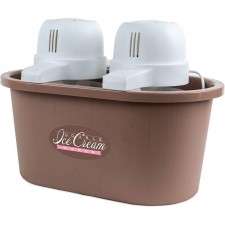 [110볼트] Nostalgia PICM2DBL Double Flavor Electric Bucket Ice Cream Maker는 몇 분 만에 4쿼트, 냉동 요구르트, 젤라토, 세척하기 쉬운 플라스틱 라이너, 2개의 2Qt 용기 포함, 브라운: 가정 및 주방