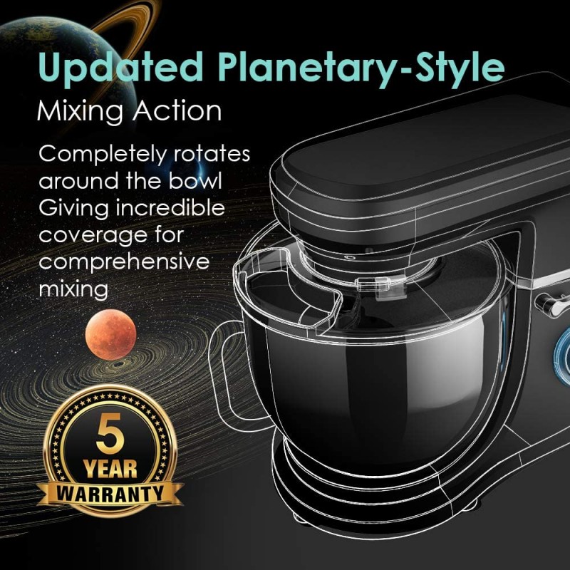 [110볼트] COOKLEE 6-IN-1 스탠드 믹서, 8.5 Qt. 대부분의 가정 요리사를 위한 9가지 액세서리가 포함된 다기능 전기 주방 믹서, SM-1507BM, Nero Nemesis Black: 가정 및 주방