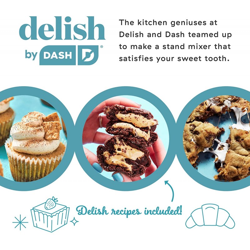 [110볼트] DASH 컴팩트 스탠드 믹서의 Delish, 비터 및 반죽 후크가 포함된 3.5쿼트 - 파란색: 가정 및 주방