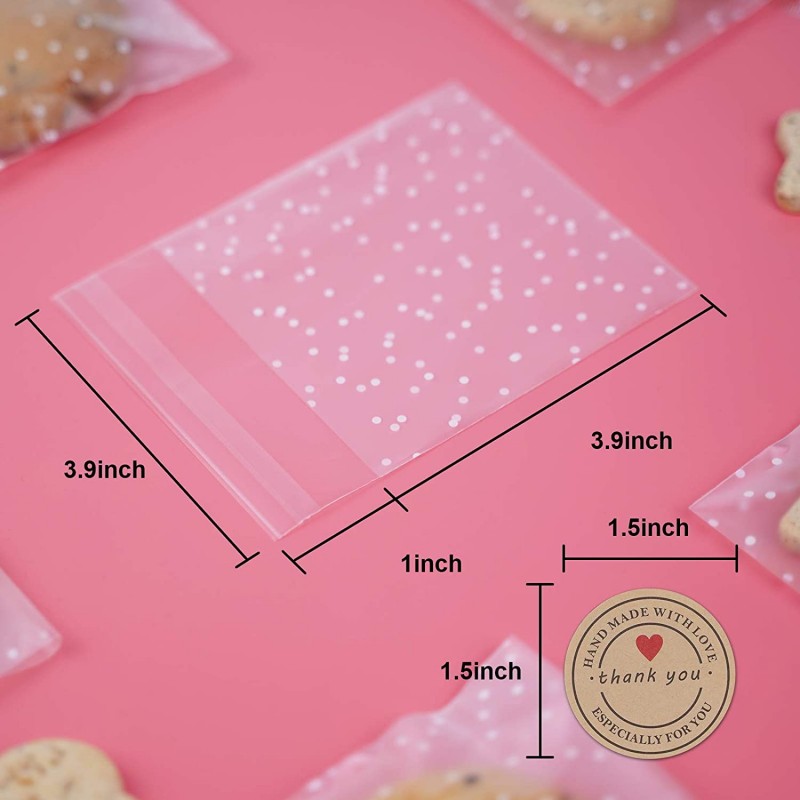 쿠키 가방(3.9″x3.9″), 쿠키를 위한 정교한 소형 가방, 비스킷, 케이크 및 사탕 포장을 위한 감사 라벨이 있는 쿠키 포장 가방: 가정 및 주방