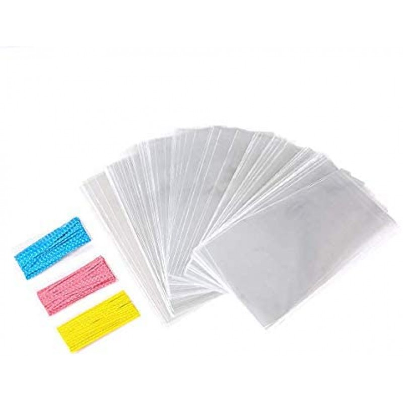 100 Pcs 10 in x 6 in Clear Flat Cello Cellophane Treat Bags Good for Bakery, Cookies, Candy, Dessert (by Brandon)1.4mil.Give Metallic Twist Ties!: Home & Kitchen