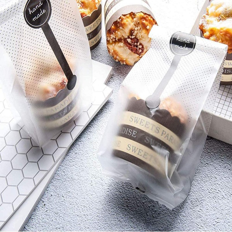 포장용 쿠키 가방, Searik 반투명 플라스틱 셀로판 과자 파티 선물용 가방 빵집 빵 사탕 초콜릿 포장 제품 스티커와 리본 (3.5 x 8.8 인치, 80 개): 가정 및 주방