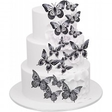 Gyufise 36 팩 블랙 레이저 3D 나비 컵케익 토퍼 생일 결혼식을위한 중공 나비 케이크 장식 요정 파티 나비 벽 스티커 데칼 배경 벽 장식: 식료품 및 미식가 음식