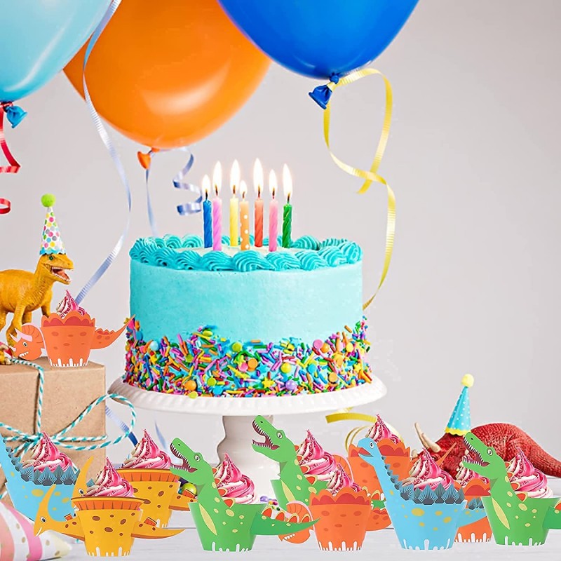 72pcs 공룡 컵케익 래퍼, 어린이를위한 디노 케이크 테이블 장식 소년 생일 파티, 디노 테마 생일 파티 용품: 홈 & 주방